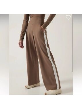Athleta Brown Wide-Leg Pants with White Side Stripe